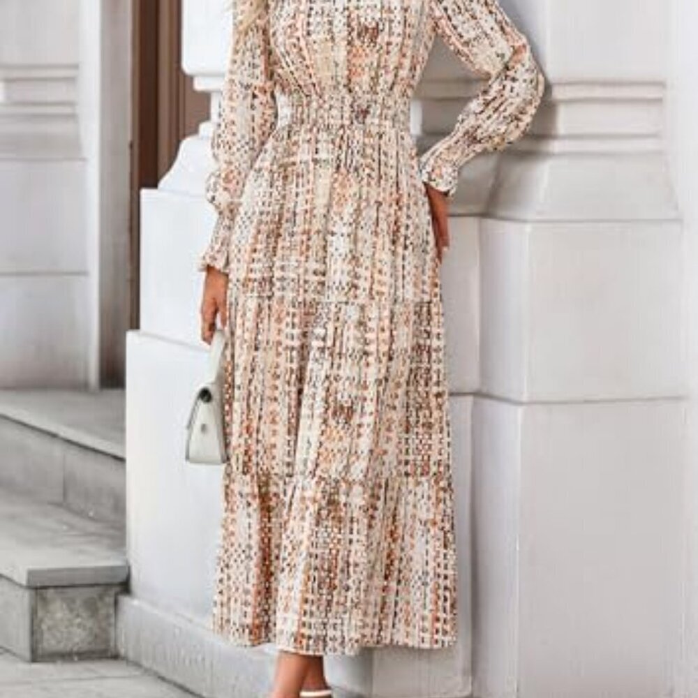 Floral Maxi Dress Long Sleeve V Neck A Line Boho Chic Fall Party Wear - Picture 4 of 8